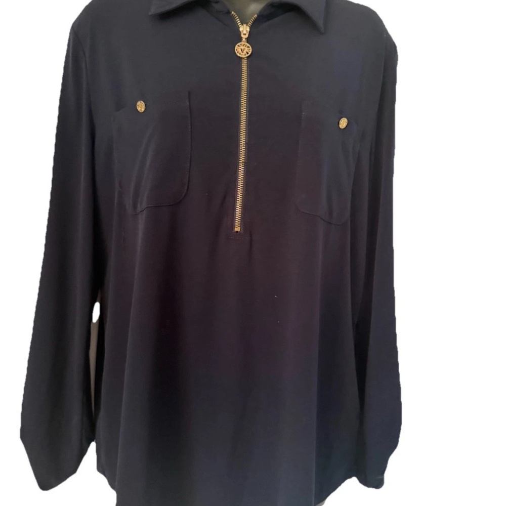Anne Klein Black Long Sleeve Shirt with Gold Zipper Sz XL